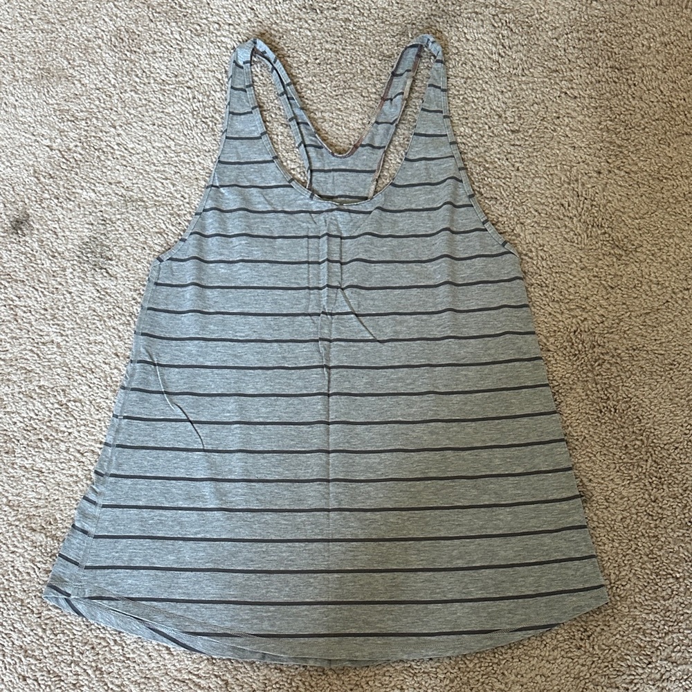 Lululemon Athletica Striped Gray Racer Tank Top Size Medium